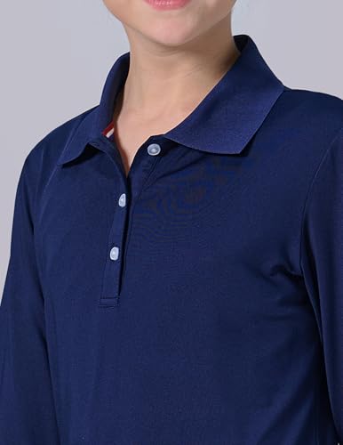 3 Pack Youth Girls' Performance Polo Shirts, Long Sleeve Pique Collared Kids School Uniform Tops3