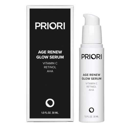 Priori Skincare Age Renew Glow Serum, Vitamin C, Retinol, AHA, Advanced Anti-Aging Radiance Boosting Formula, Dark Spot & Wrinkle Reduction, Firmness, Glowing Complexion, 1 fl oz
