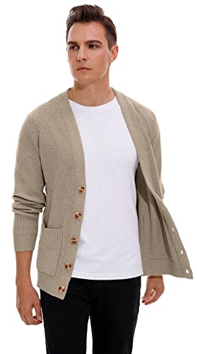 Sailwind Men's Long-Sleeve Cardigan Sweater Soft Cable Knit Sweater For Men Us Large Khaki #TOP1