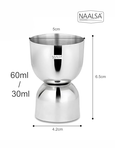 Image of NAALSA UDAN 2Pc Combo Double Sided Peg Measurer 30 & 60 ml, Damru & Tall Peg, Cocktail, Shot Glass, Drink Measuring Bar Tool Jigger Bar Accesories