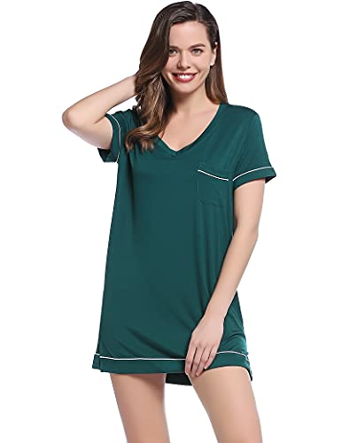 Joyaria Womens Cooling Short Sleeve Night/Sleep Shirt For Night Sweat Breathable Bamboo Short Nightgown (Green, Large) #TOP22