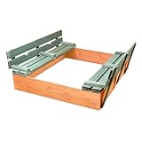 Badger Basket Wooden Sandbox with Lid & Benches - Large Outdoor Sandbox for Kids Made of Cedar - Foldable Cover, Seating & Backyard Playset - Natural/Green