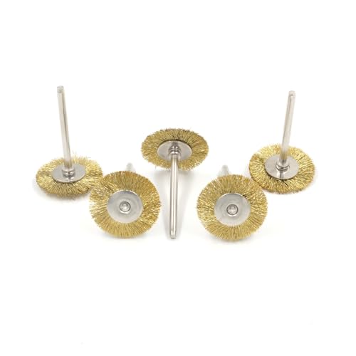 Image of Mini Brass Wire Brush Wheel Dia 25mm Shank 3mm 5 pcs Shank for Drill & Rotary Tool - Rust Removal, Metal Polishing, Cleaning - Compatible with Dremel Tools