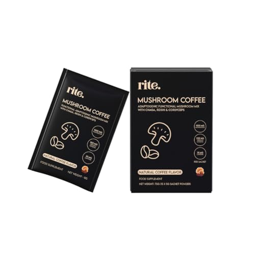 Rite Functional Coffee Arabica Instant Coffee with Adaptogenic Mushrooms for Better Energy Focus Digestion & Immunity 35mg Caffeine per serving (Pack of 15)