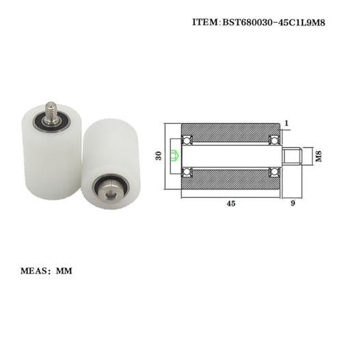 Rouleau en nylon BST680030-45C1L9M8 à filetage externe pour guidage et roulement - 3