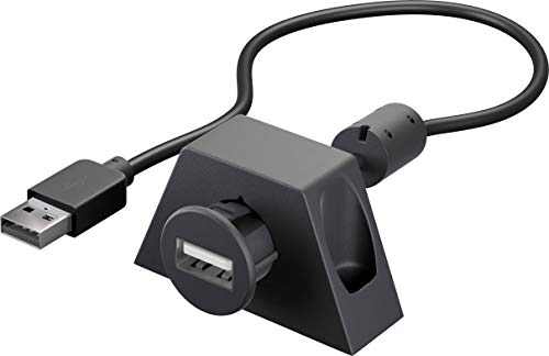 Goobay 95445 USB Verlängerung inkl. Halterung für MP3 Autoradio / USB 2.0 Typ A Verlängerungskabel / 480 Mbits USB Kabel / Schwarz / 1,2 Meter