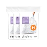 simplehuman Code H 60 Count, Genuine Custom Fit Liners, Drawstring Trash Bags in Dispenser Packs, 30-35 Liter / 8-9.2 Gallon, Clear