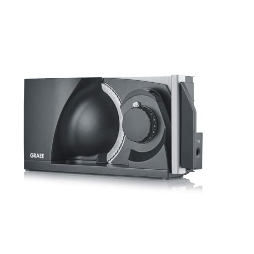 GRAEF MYtiny MT1006 - Klappbarer Allesschneider, Made in Germany, Vollmetall, Wellenschliffmesser Ø170 mm, Schnittstärke 0-15 mm, Energiesparmotor 170W, Brotschneidemaschine, Kompakt, Eisenglimmergrau