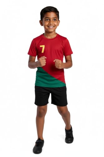 Image of Sports Soccer Football Portugal Jersey Ronaldo 7 Home Away Kit Jersey T-Shirt with Black Shorts(Kid's,Boy's & Men) M2
