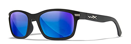 Wiley X Sunglasses HELIX Frame Matte Black Shield CAPTIVATE™ Polarized Blue Mirror,Size 55/19 / 125