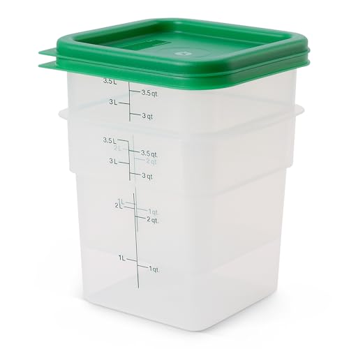Image of Cambro Food Storage Container with Lid (Microwave Safe and BPA-Free) - 2 Pack - Classic Series Square with Green Lid - 4 QT (Quart) - Commercial Grade for Food Prep (Translucent)