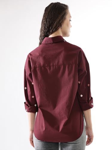 Image of High Star Women Embroidered Oversized Spread Collar Long Sleeves Shirts