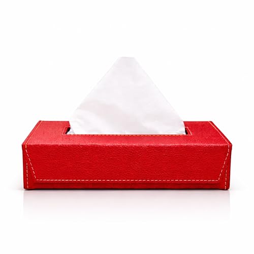 Image of LEEZEL| Tissue Box Holder with 100 Pulls Cotton Rags Tissue | Handcrafted Fine Leather - Like Finish | for Gifting, Office Desks, Cars & Home Decor | Durable & Water Resistant. (Red)