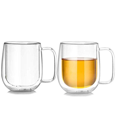 Double Wall Clear Coffee Mug 10 oz High Boron Silicon Glass Insulated Tea Mug Set of 2