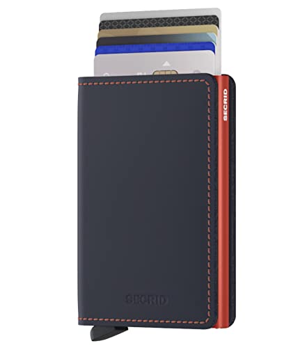 SECRID Slim Wallet Genuine Matte Leather RFID Safe Card Case for max 12 cards (Night Blue & Orange)