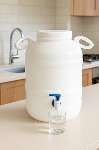 Image of Water Dispenser 26 Litre, Plastic Container with Tap, Lid and Handles for Home, Kitchen, Office (30L-White)