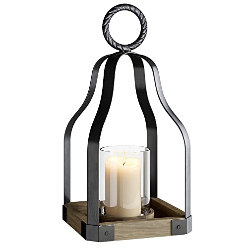 Barnyard Designs Metal And Wood Lantern Decor, Rustic Decor Candle Lantern, Outdoor Lanterns Farmhouse Candle Holder, Decorative Lanterns For Wedding, Farmhouse Table Decor, Small 6.75" X 13", Brown #TOP6