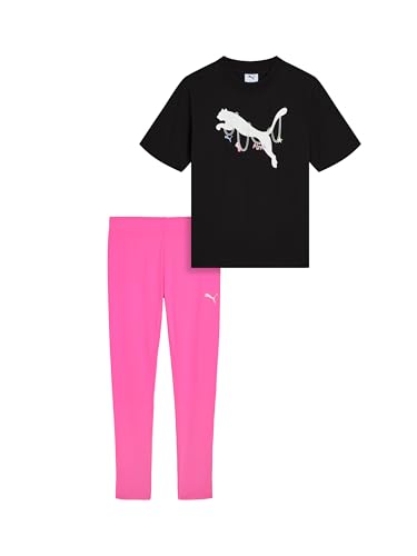 Image of PUMA Girls' Short Sleeve Tee & Legging Set, Logo Graphics, Crewneck