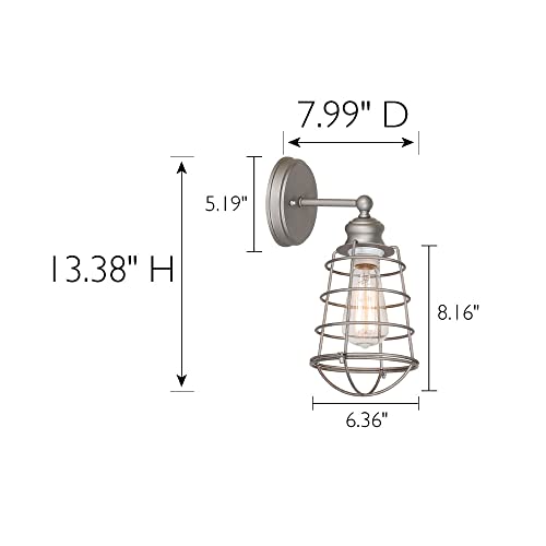 Image of Design House 519702 Ajax Industrial Modern 1-Light Indoor Wall Light with Wire Metal Cage for Bathroom Hallway Foyer Kitchen, Galvanized Finish