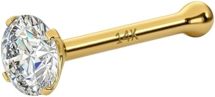 EternalDia IGI Certified 1.5mm/1.7mm/2mm Diamond Nose Stud With Ball / 14K Gold Nose Stud in 20 Gauge/Nose Ring Bone Diamond Color-I-J, Diamond Clarity- I2-I3 For Women