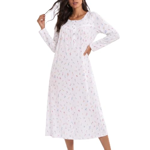 Image of IZZY + TOBY Nightgowns for Women Long Sleeve Soft Cotton Long Warm Nightdress Kintted Night Gown