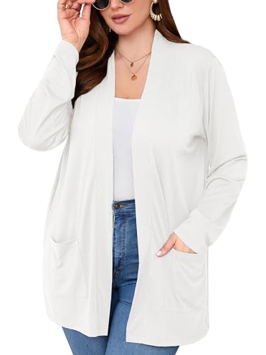 Image of AusLook Women's Plus Size Lightweight Open Front Cardigan 3 /4 Sleeve Cover Ups Shrugs Shawls and Wraps Kimono Jacket Coat