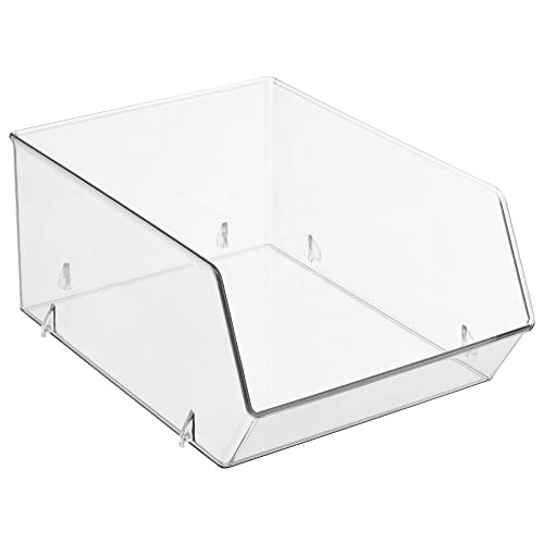 mDesign Plastic Stacking Food Storage Bin for Kitchen Cabinet, Pantry, Shelf, Fridge/Freezer - Organizer for Fruit, Potatoes, Onions, Drinks, Snacks, Pasta - 11" Deep - 4 Pack - Clear - Image 6