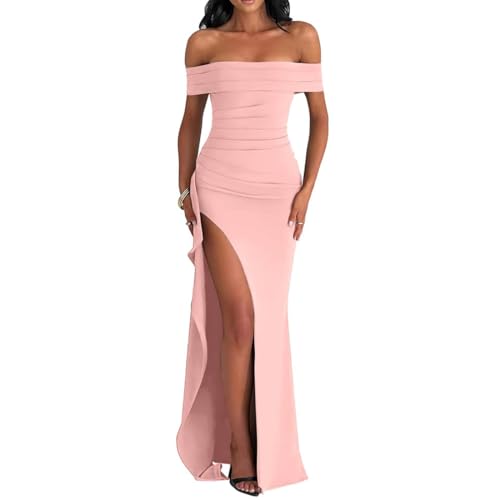 AOWVUTS Damen Ballkleider Lang Abendkleid mit Schlitz Schulterfrei Sexy Party Cocktailkleid Bodycon Maxikleid Lang Elegant Formal Kleid Sommerkleid...