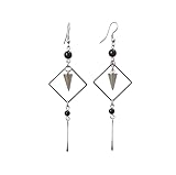 Acier inoxydable Boucles d\'oreilles longues modernes carré pointe obsidienne et acier inoxydable