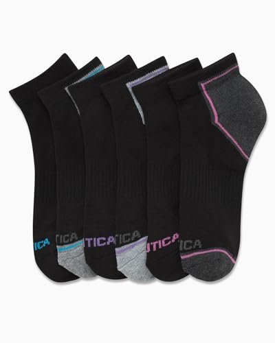 Image of Nautica Womens Quarter Socks Athletic Cushion Moisture Wicking Socks 6 Pack | Stretch Performance Dri-Motion Fabric, Cushioned with Arch Support, Breathable Mesh Panels, Quarter Cut, Shoe Size 4-10