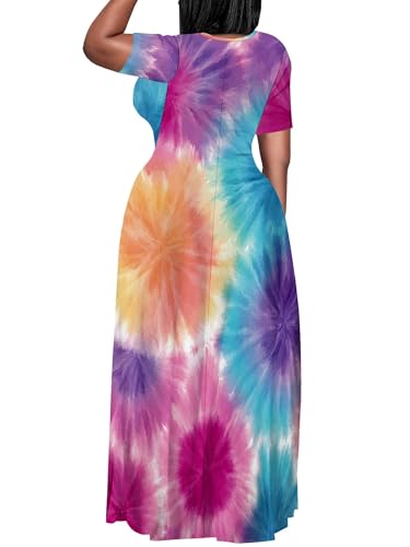 Image of PinkPatty Plus Size Dress for Women Casual Crew Neck Short Sleeve Maxi Dress Oversized Summer Beach Dresses with Pockets