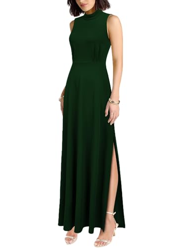 Image of WOOSEA Women Sleeveless High Neck Split Evening Cocktail A-Line Long Dress Green