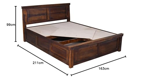 Image of EXCEL HOME EXCEL International Siska Solid Sheesham Wood Queen Size Bed with Buid in Storage | Wooden Double Bed Box Storage for Bedroom | Rosewood, Teak Finish