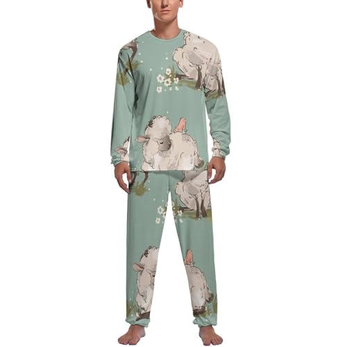 Pyjama homme dessin animé mouton avec haut manche longue et pantalon de nuit