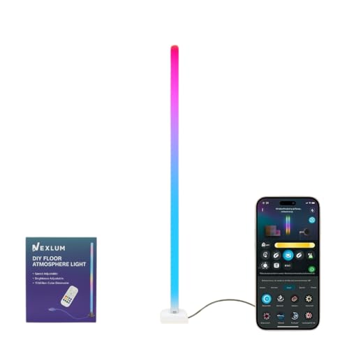 Nexlum Smart RGBIC LED Corner Floor Lamp with Music Sync – 45 Dimmable Standing Lamp, App & Remote Control Mood Lighting for Bedroom, Living Room, Gaming Room, Home Décor