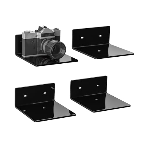 Image of 6 Inches Small Black Wall Shelves, Moisture-Proof, Space Saver, Wall Mounted Display Shelf Rack for Bedroom, Living Room, Kitchen, Dining Room, Bathroom, 4 Pack