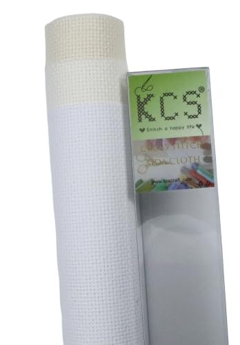 Image of KCS 3 pc of 15 inch x 18 inch(38cmx45cm) 14 Count Cross Stitch Cotton Aida Cloth Needlework Rolled Fabric Box,14CT,White+Antique White+Cream