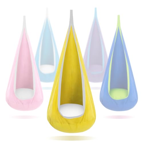 Kids Pod Swing Seat,Cotton Hammock Chair,Sensory Swing for Indoor&Outdoor Use,Capacity 176 lbs (Yellow)