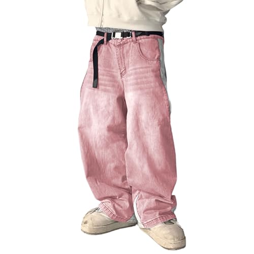 Image of Mens Casual Vintage Baggy Jeans Men's Loose Fit Relaxed Skateboard Denim Pants Pink Large