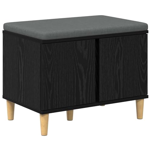 Banc avec coussin antidérapant et espace rangement chêne noir - 2