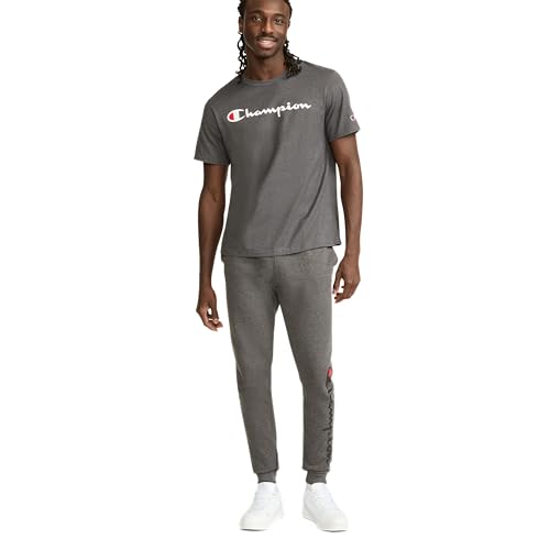 Image of Champion Men's Graphic Short Sleeve T-Shirt, Standard Fit, Classic Script Logo, Midweight 100% Cotton