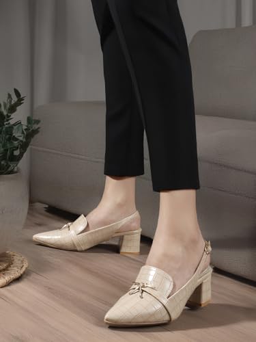 Image of Carlton London Women Comfortable Block Heel Pointed Toe Slingback Fashion Shoes for Party, Office use, Casual use
