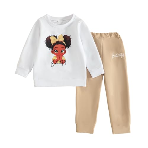 Image of Tween Girl's Letter Print Top + Jogger Pants 2 Piece Casual Outfit Set Kids Fall Clothing, Sizes 6-14 Years