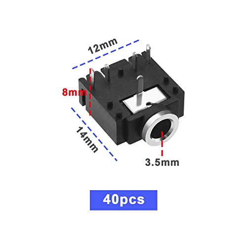 EMSea 40 Stück PJ-307 3,5mm Stereo Klinkenbuchse 5-polige Leiterplattenmontage Buchse Audio Kopfhörerbuchse Stecker für Media Player MP3 / MP4 Audio- Und Videogeräte Laptops