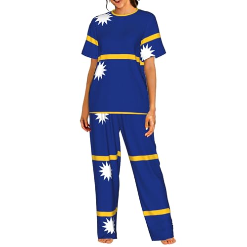 Pyjama confortable manches courtes femme ensemble nuit motif Nauru S-3XL