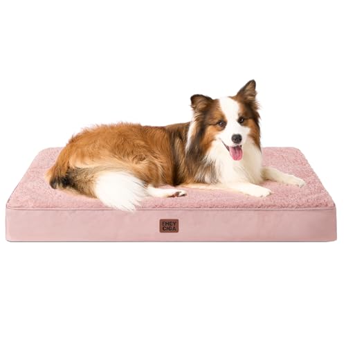 EHEYCIGA Cuccia Cane Interno Taglia Grande XL, (104L x 69W cm) Ortopedica Cuscino per Cani, Cuscino Cane Sfoderabile e Lavabile, Ortopedico Lettino per Cani, Orthopedic Dog Bed, Rosa