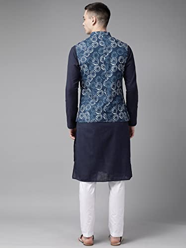 Image of See DesignsMen Blue & Beige Printed Pure Cotton Nehru jacket