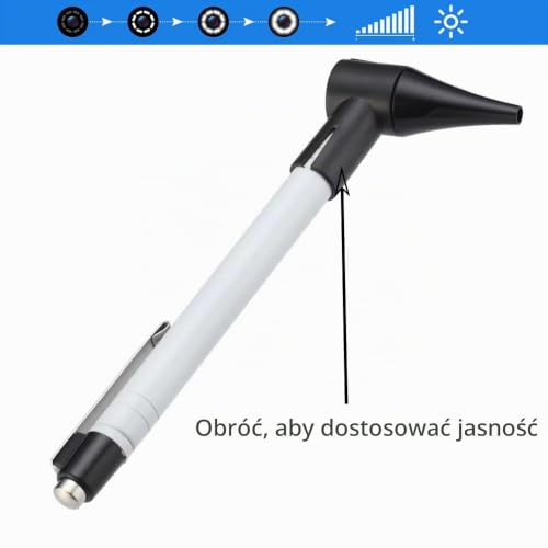 Bysameyee Slimline kieszonkowy otoskop ze stali nierdzewnej, ręczny otoskop z miękkim światłem LED i 7 końcówkami dla dzieci dorosłych zwierząt domowych