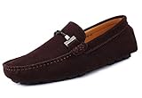  SMajong Herren Klassische Mokassin Wildleder Penny Loafers Comfort Halbschuhe Bootsschuhe Weich Flache Fahrende Schuhe,Braun,42 EU