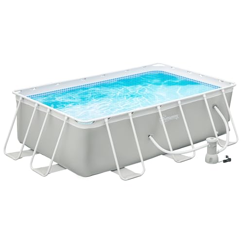 Outsunny Piscina Desmontable Tubular 340x215x80 cm Piscina Rectangular de Exterior con Depuradora de...